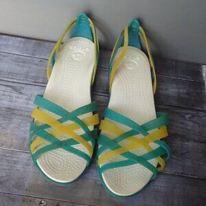 SIZE 9. CROCS multicolor strappy jelly sandals.
